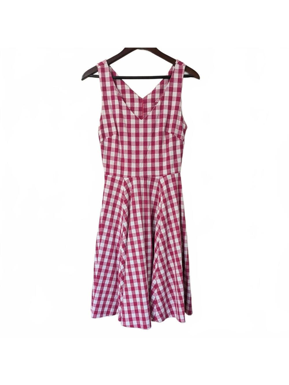 00s / Y2K Ixia Magenta Gingham Fit and Flare Sweetheart Dress Size Small